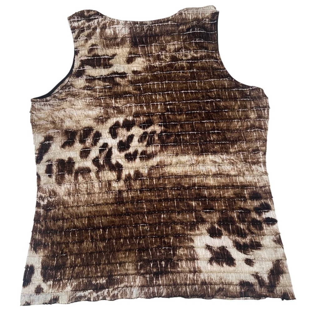 Chicos Brown Animal Print Tiered Tank Top Sleeveless Textured Pleated Size 3 XL - Picture 7 of 8